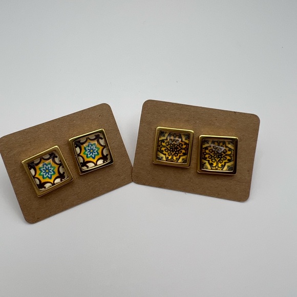 Elegant Boho Chic Stud Earring Set - Gold Square Trendy Stud Earrings - Picture 11 of 15